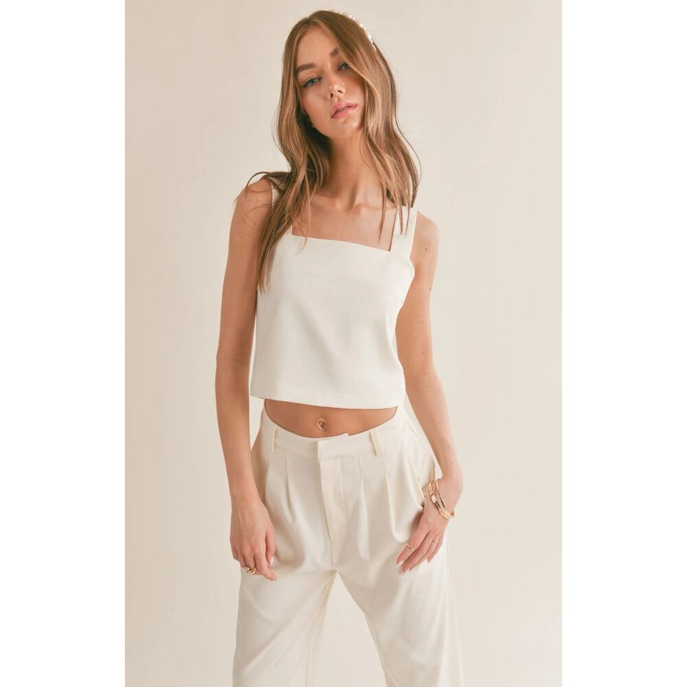 Sage The Label Cream Wide Strap Crop Top Size M NWT